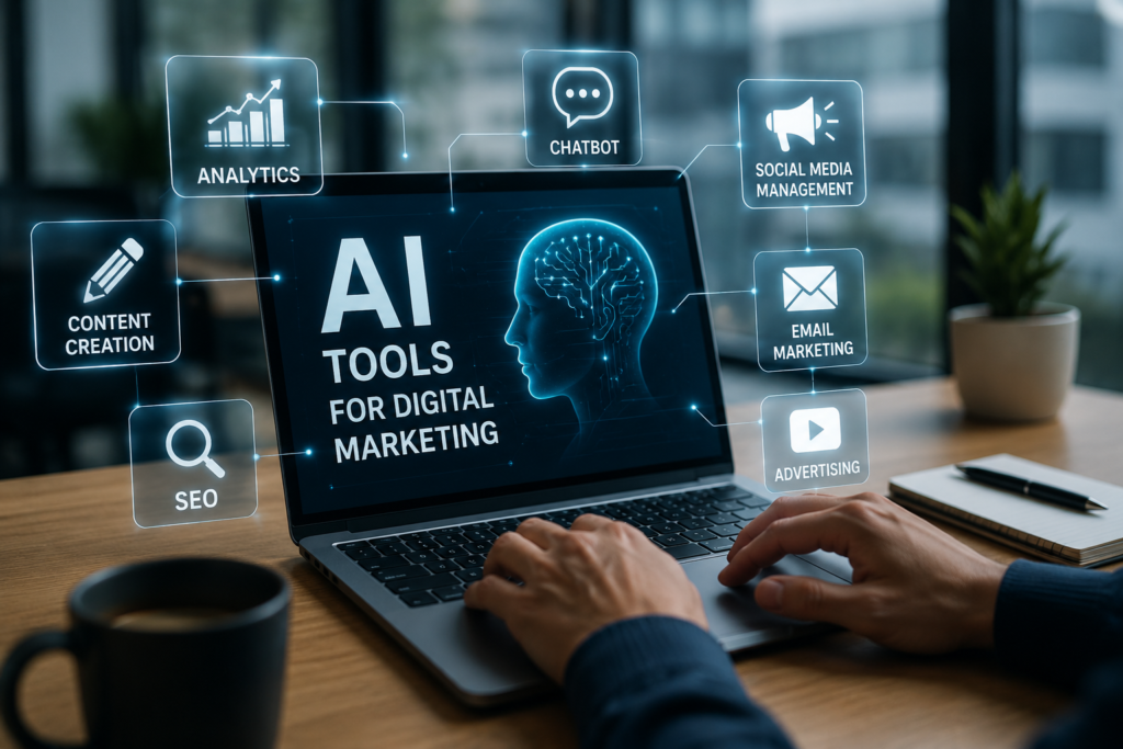 Learn how AI Tools for Digital Marketing in 2026 help businesses automate tasks, save time, improve campaigns, and support growth.